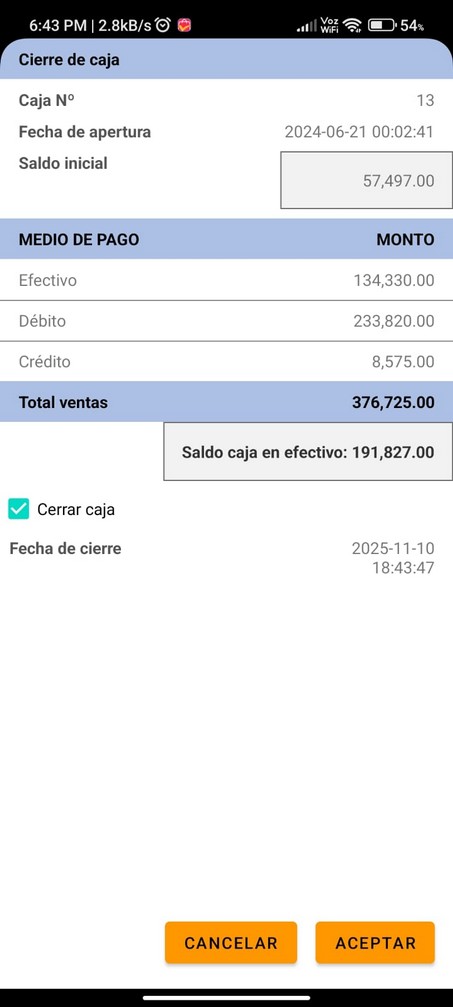 Caja abierta actual