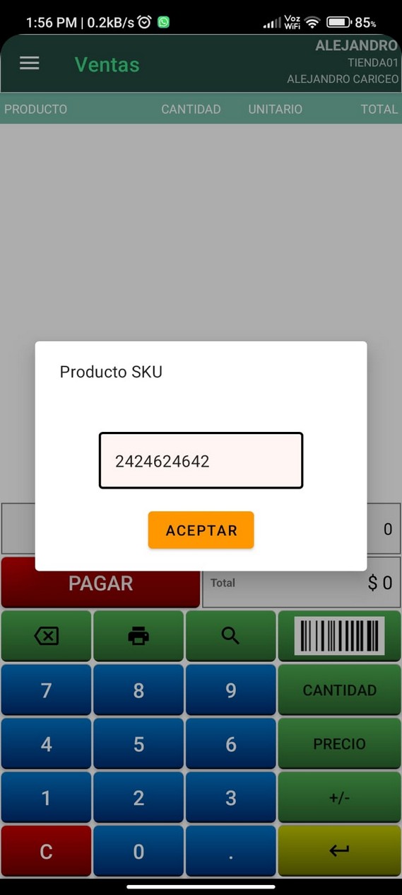 Ingreso manual de SKU