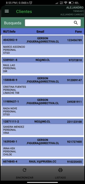 Listado de clientes
