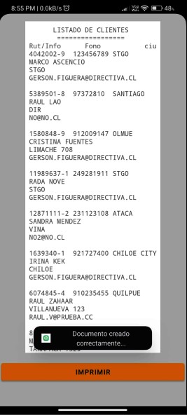 Impresión listado clientes